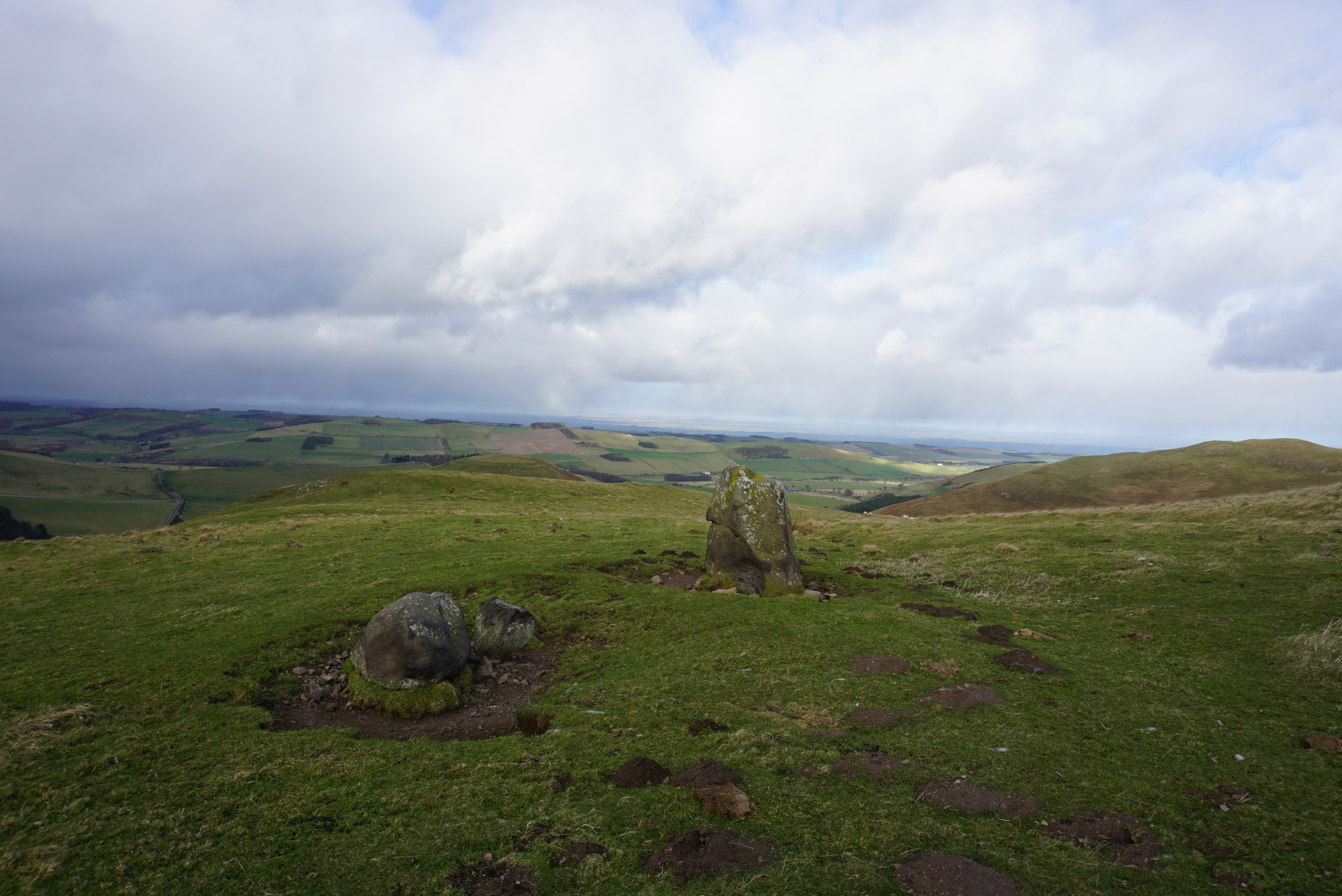 Title: The ‘Stob Stones’, which may have been set up in the medieval period to mark the border between Scotland and England as it passes through the Cheviot Hills; Year: 2022; Place: Cheviot Hills, Scotland and England; Author: Chris Dalglish; Copyright: York Archaeological Trust. Image